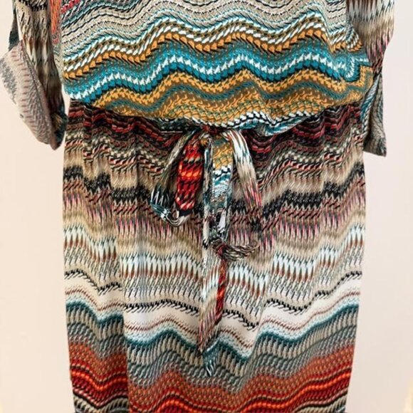 VeronicaM Retro Aztec Dress Sz S Drop Tie Waist Boho Comfort 3/4 Length Sleeve - Picture 8 of 9